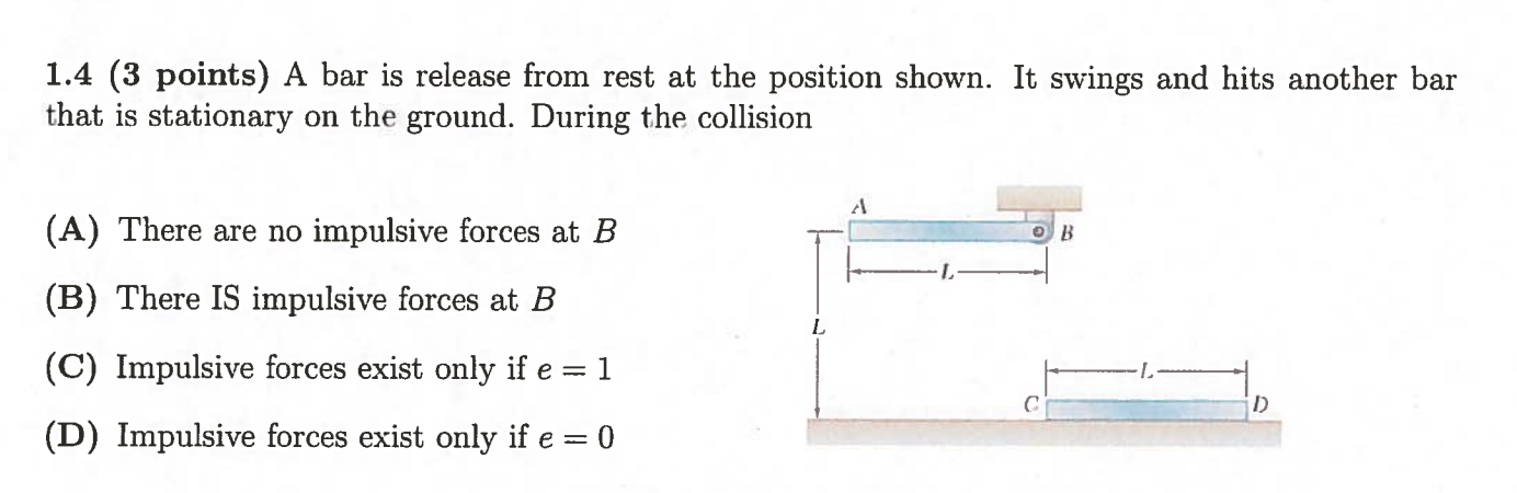 Solved 1.4 (3 points) A bar is release from rest at the | Chegg.com