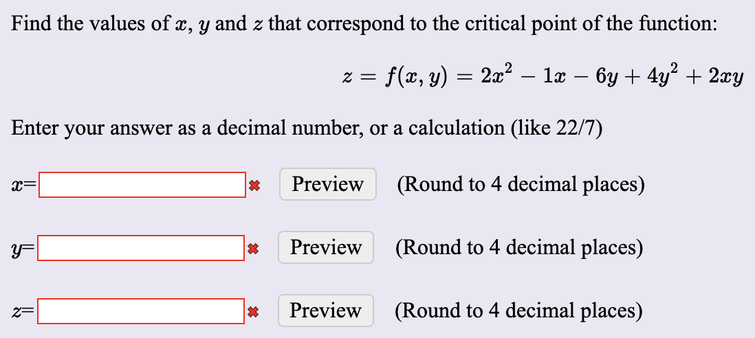 Solved Find the values of x, y and z that correspond to the | Chegg.com