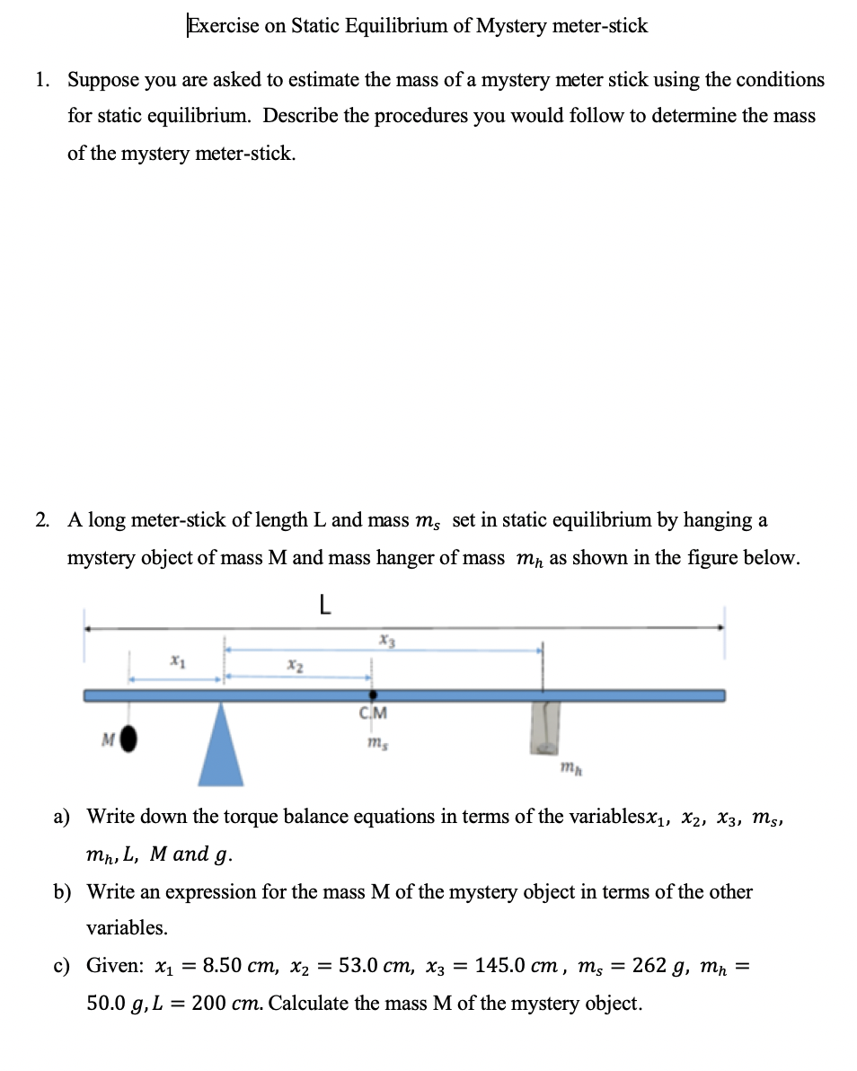 Solved Exercise on Static Equilibrium of Mystery meterstick