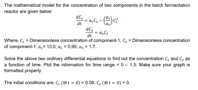 Solved The mathematical model for the concentration of two | Chegg.com