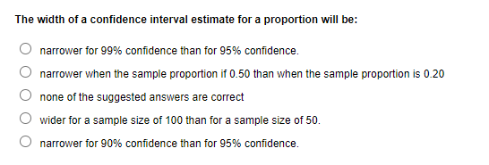 Solved The width of a confidence interval estimate for a | Chegg.com