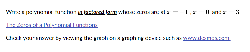 Solved Write a polynomial function in factored form whose | Chegg.com
