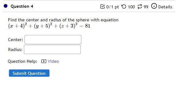 Solved Find the center and radius of the sphere with | Chegg.com