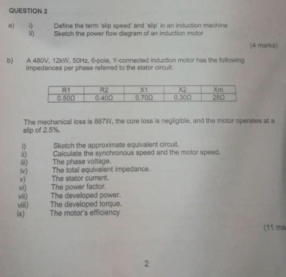 Solved QUESTION 2 a) Define the term slip speed and 'slip'