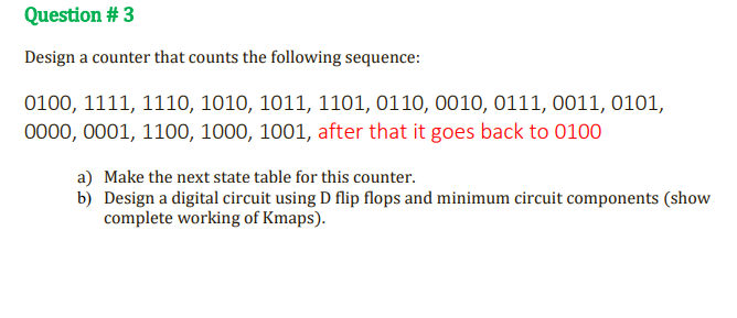 Solved Design a counter that counts the following sequence: | Chegg.com