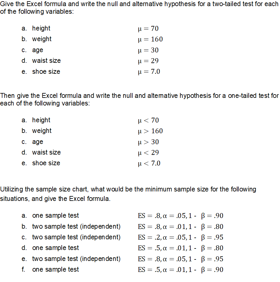 null hypothesis test excel