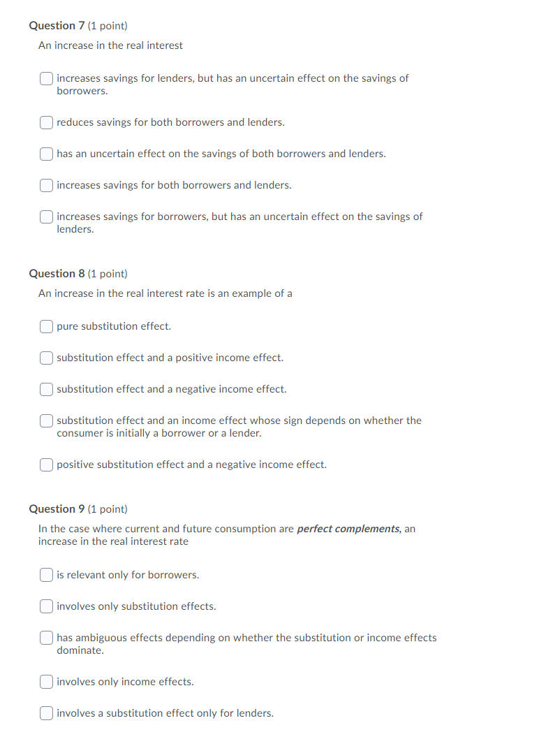 Solved Question 7 (1 point) An increase in the real interest | Chegg.com