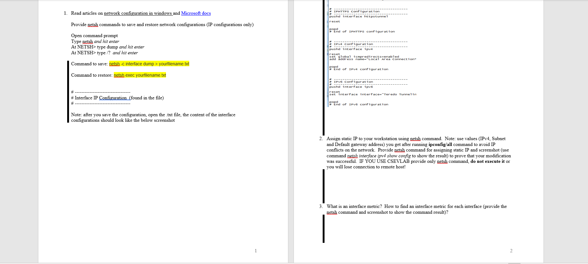 Solved 1. Read articles on network configuration in windows | Chegg.com