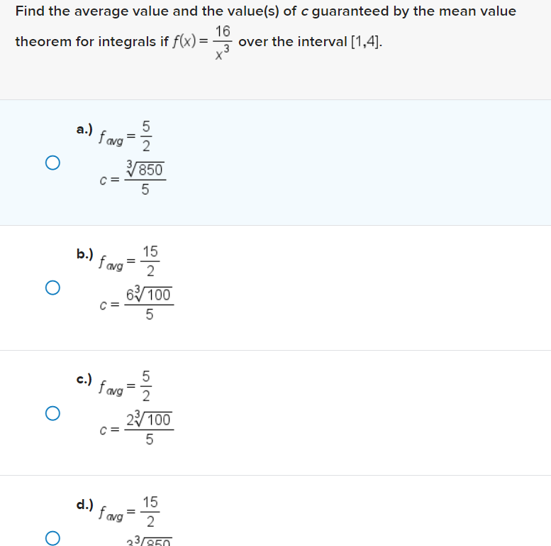 Solved Find the average value and the value(s) ﻿of c | Chegg.com