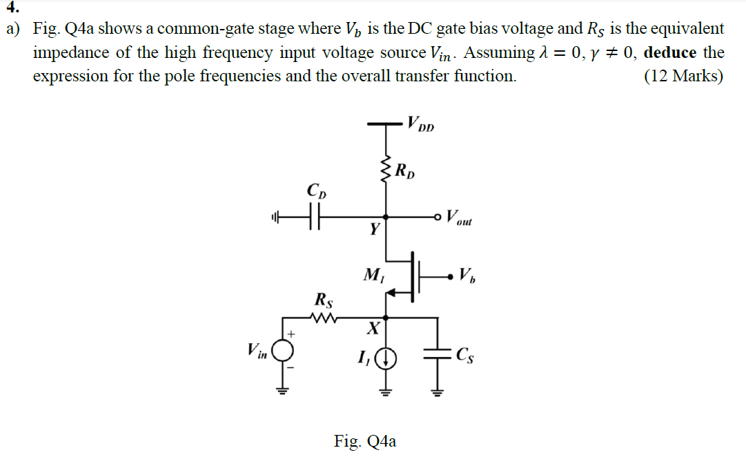 Solved 4. a) Fig. Q4a shows a common-gate stage where Vy is | Chegg.com