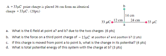 Solved A 33 C Point Charge Is Placed 36 Cm From An Ident Chegg Com