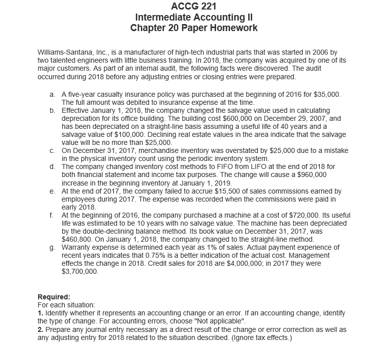 Solved ACCG 221 Intermediate Accounting II Chapter 20 Paper | Chegg.com