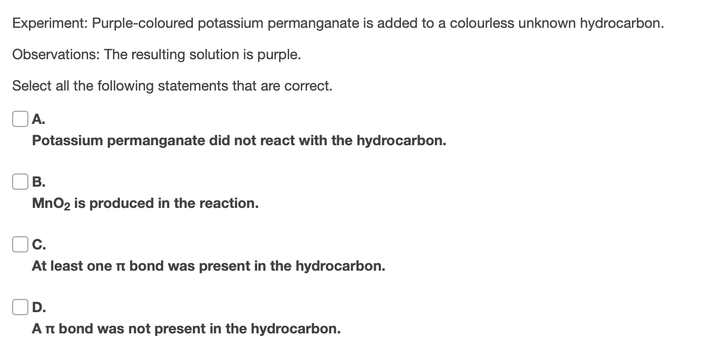 Solved Experiment: Purple-coloured potassium permanganate is | Chegg.com