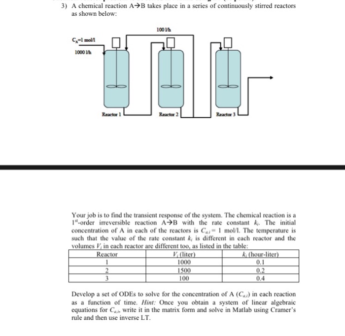 Solved 3) A Chemical Reaction A→B Takes Place In A Series Of | Chegg.com