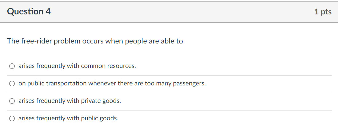 Solved Question 4 1 Pts The Free-rider Problem Occurs When | Chegg.com