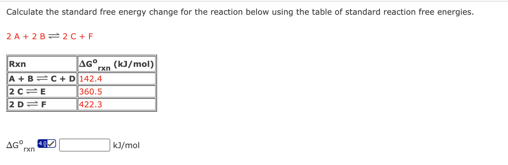 Solved Calculate the standard free energy change for the | Chegg.com