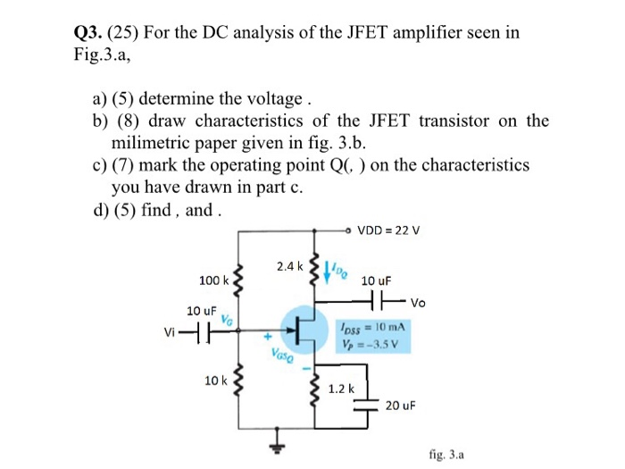 Solved Q3. (25) For the DC analysis of the JFET amplifier