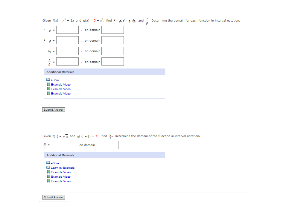 Solved Given F X X2 2x And G X 5−x2 Find F G F−g Fg And