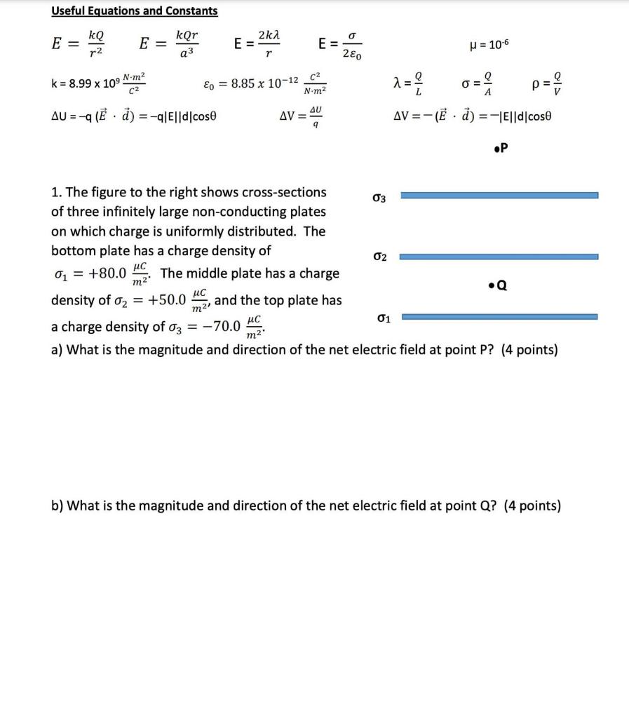 Solved Useful Equations and Constants E = kQ r2 E= kor a3 | Chegg.com