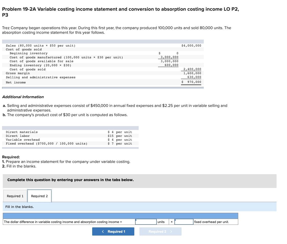 Solved Problem 19-2A Variable costing income statement and | Chegg.com