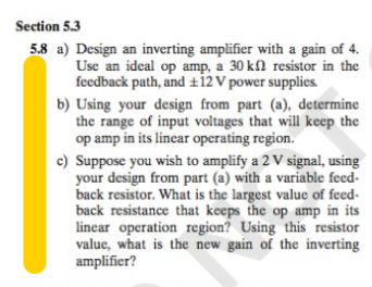 Solved Section 5.3 5.8 a) Design an inverting amplifier with | Chegg.com