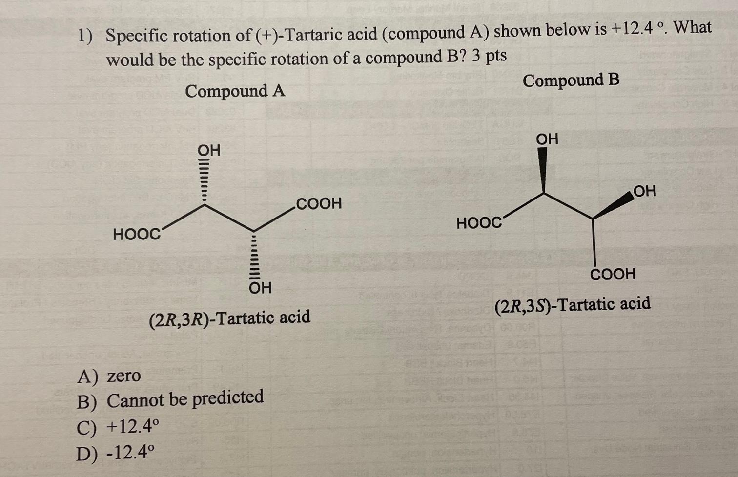 Solved 1) Specific rotation of (+)-Tartaric acid (compound | Chegg.com