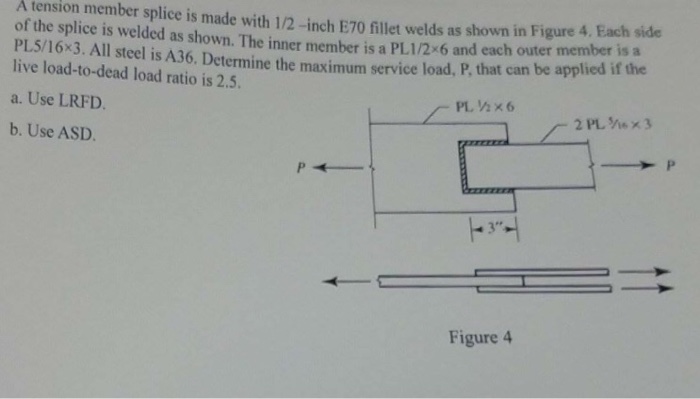 Solved A tension member splice is made with 1/2 inch E70 | Chegg.com