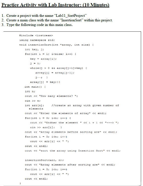 Solved Practice Activity with Lab Instructor: (10 Minutes) | Chegg.com
