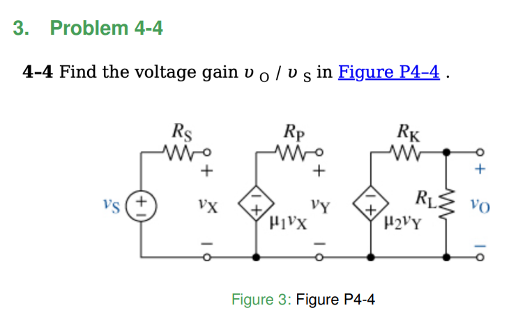 Solved 4-4 Find the voltage gain vO/vS in Figure P4-4. | Chegg.com