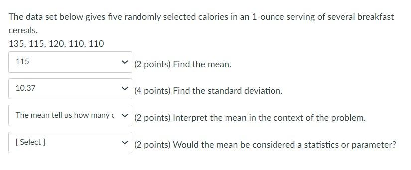 Solved The Data Set Below Gives Five Randomly Selected | Chegg.com