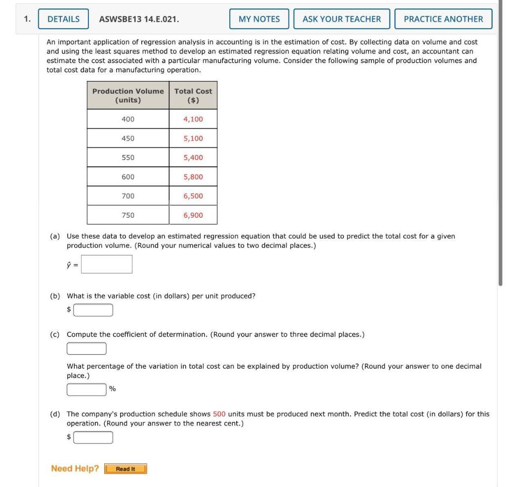Solved 1. DETAILS ASWSBE13 14.E.021. MY NOTES ASK YOUR