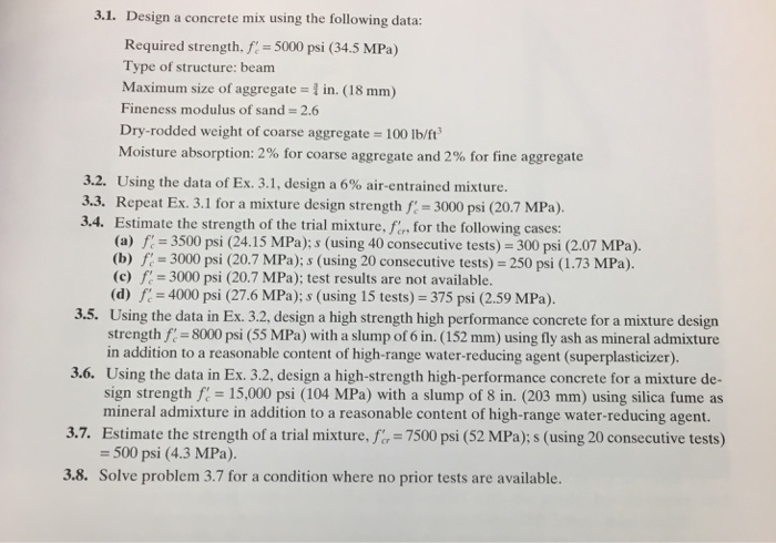 Solved Design a concrete mix using the following data: | Chegg.com