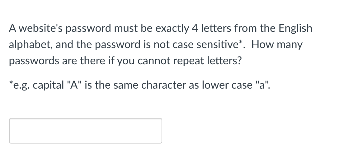 Solved A website's password must be exactly 4 letters from | Chegg.com