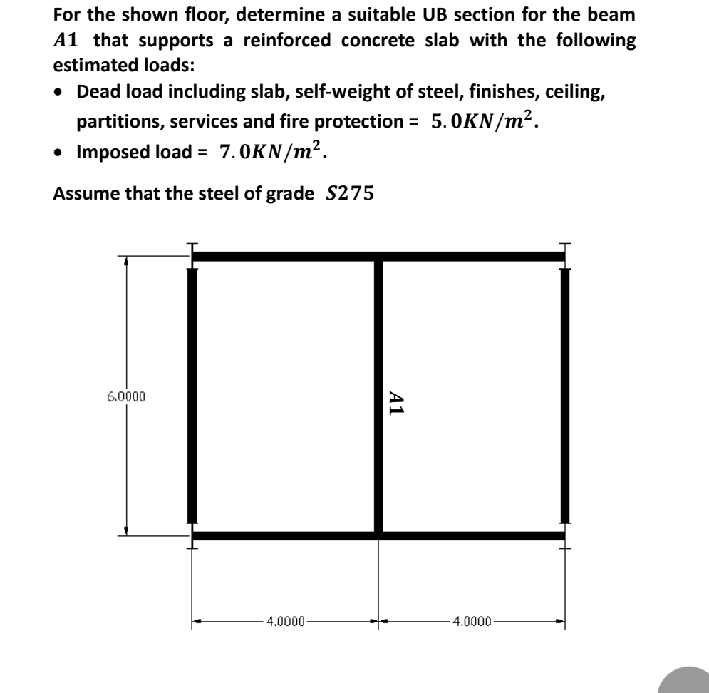 Solved For the shown floor, determine a suitable UB section | Chegg.com