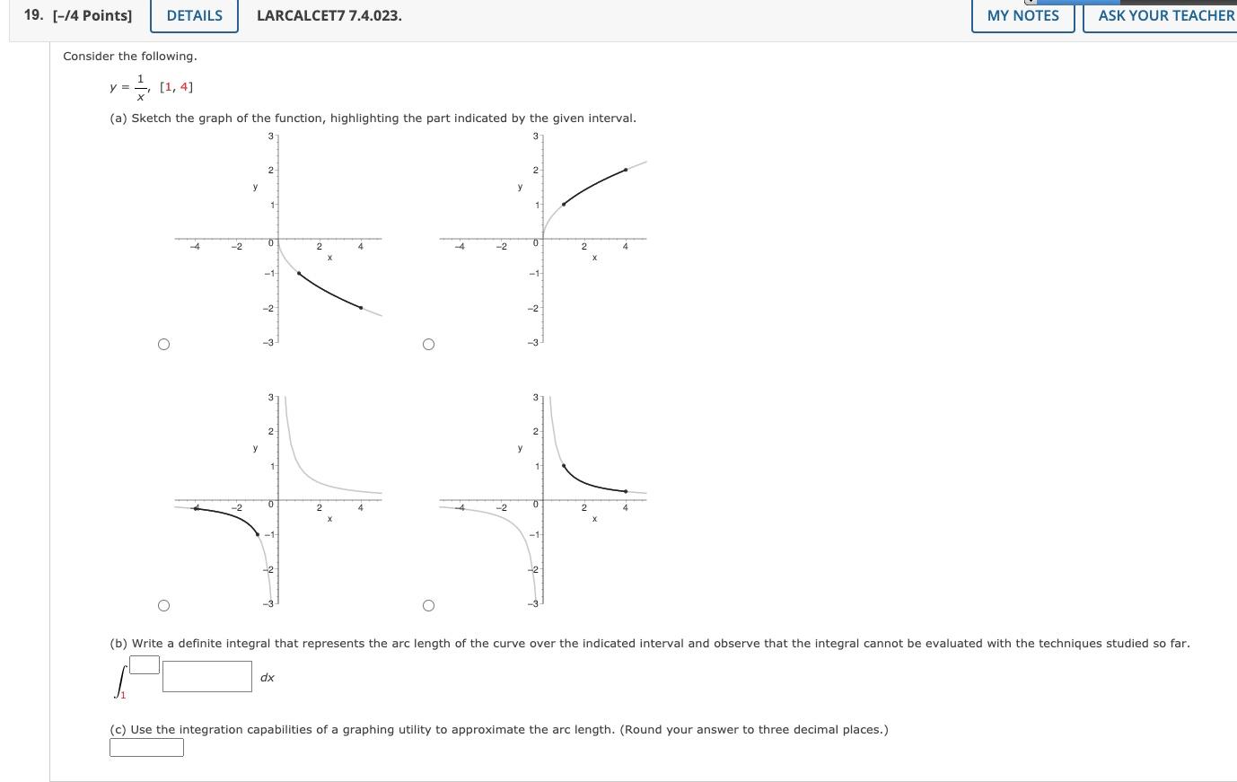 19. [-14 Points] DETAILS LARCALCET7 7.4.023. MY NOTES | Chegg.com