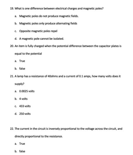Solved 19. What is one difference between electrical charges | Chegg.com