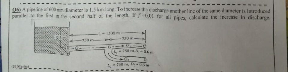 Solved Q6) A pipeline of 600 mm diameter is 1.5 km long. To | Chegg.com