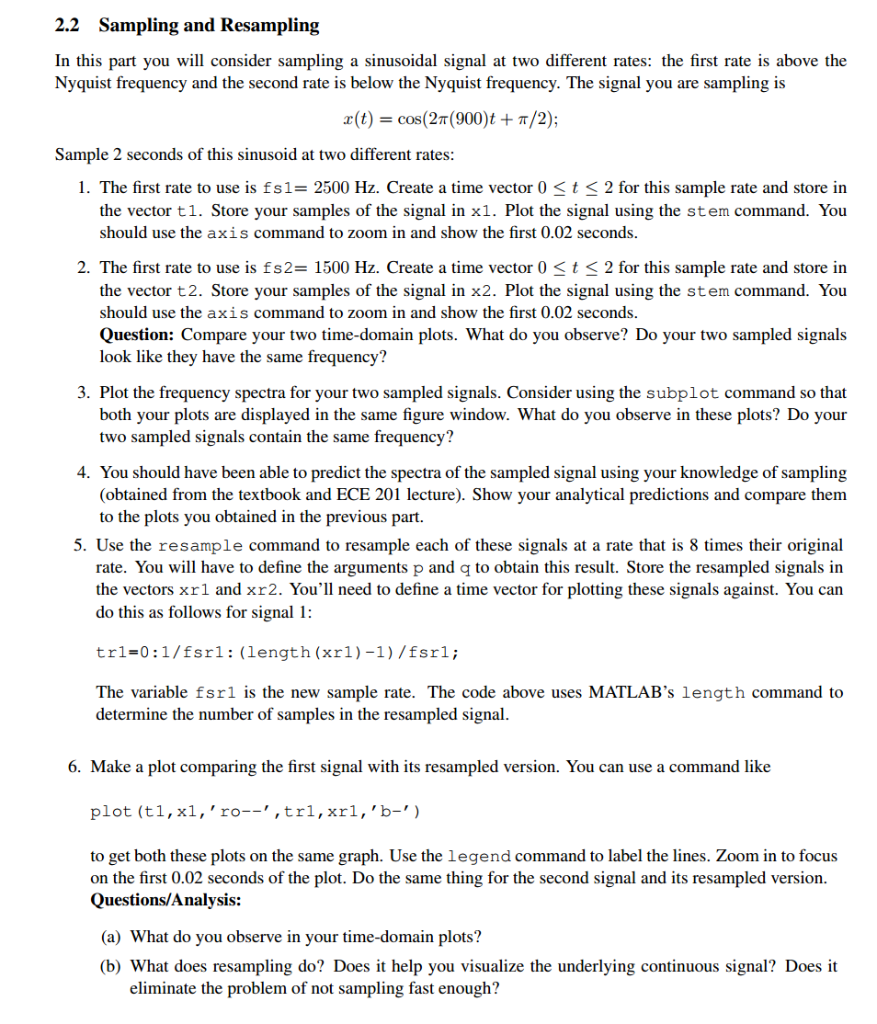 2.2 Sampling and Kesampling In this part you will | Chegg.com