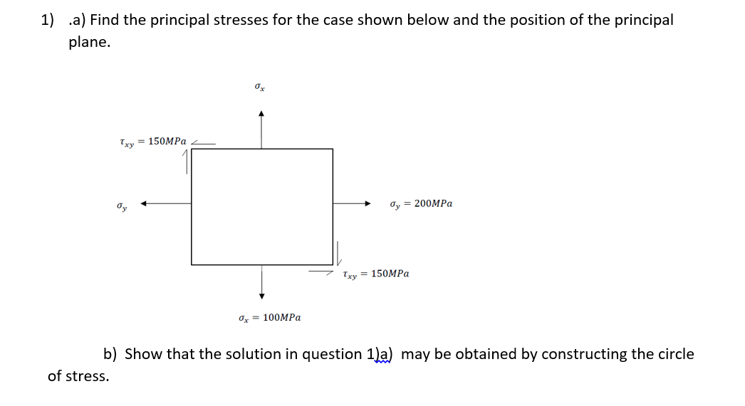 Solved 1) .a) Find The Principal Stresses For The Case Shown | Chegg.com