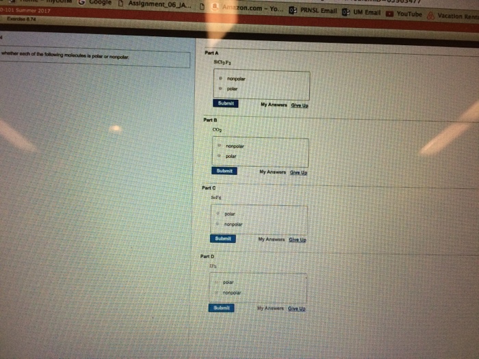 Solved Whether each of the following molecules is polar or | Chegg.com