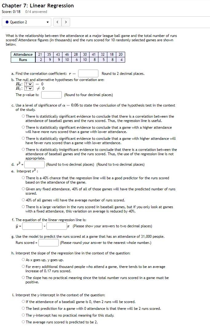 Solved Chapter 7: Linear Regression Score: 0/18 0/4 answered | Chegg.com