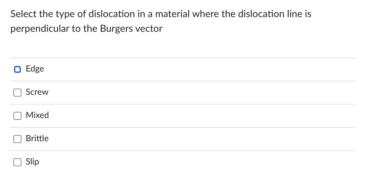 Solved Select the type of dislocation in a material where | Chegg.com