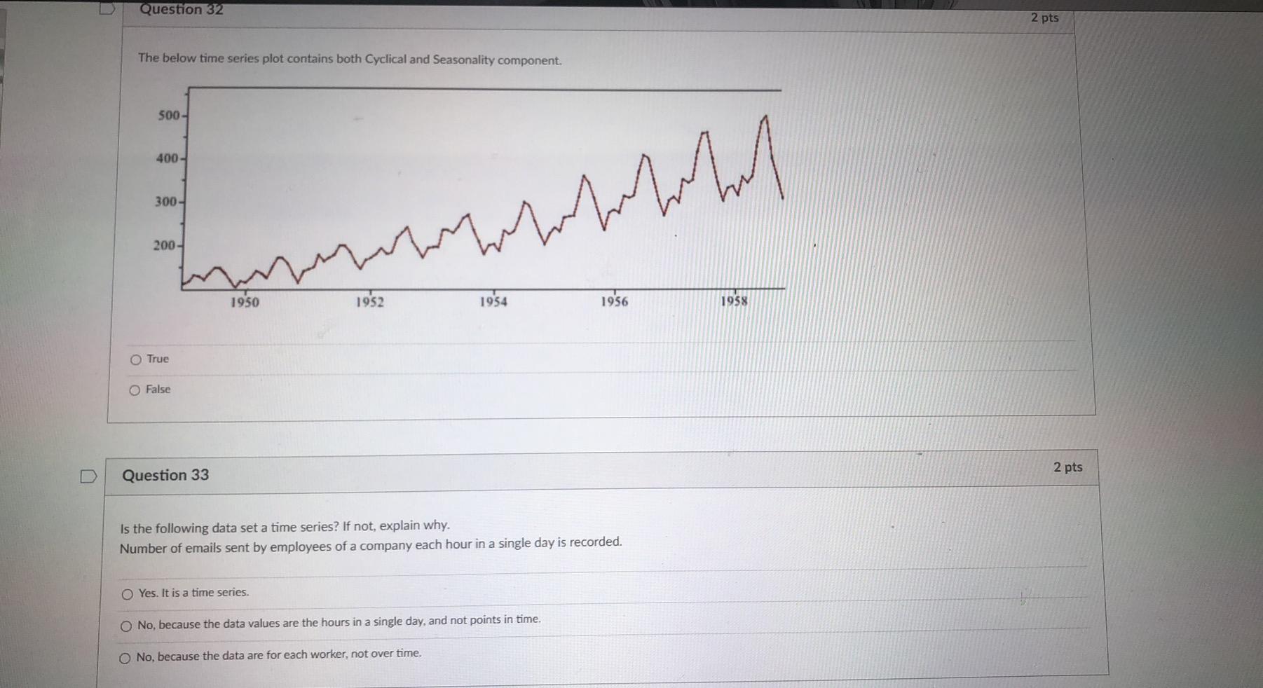 Solved Question 32 2 pts The below time series plot contains | Chegg.com