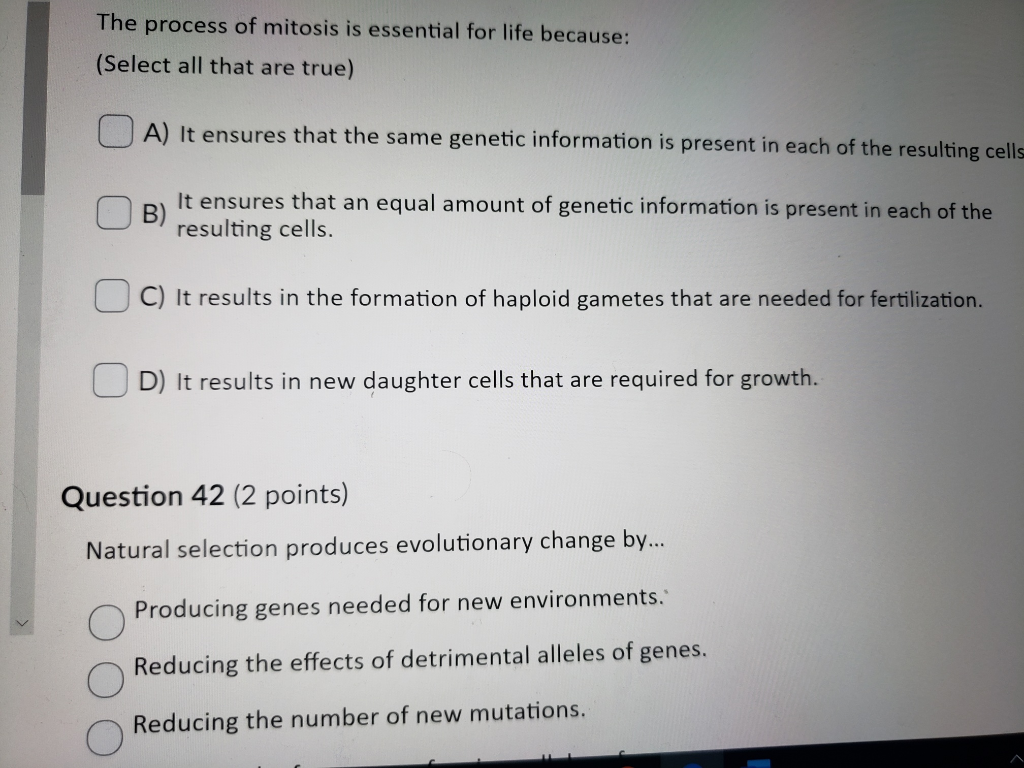 Solved The process of mitosis is essential for life because: | Chegg.com
