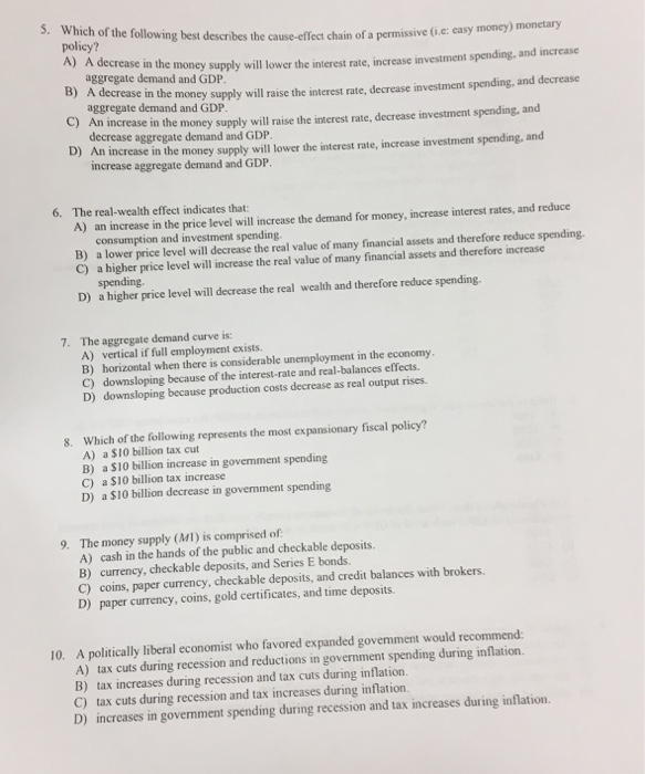 Solved S. Which of the following best describes the | Chegg.com