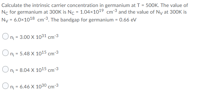Solved Calculate the intrinsic carrier concentration in | Chegg.com