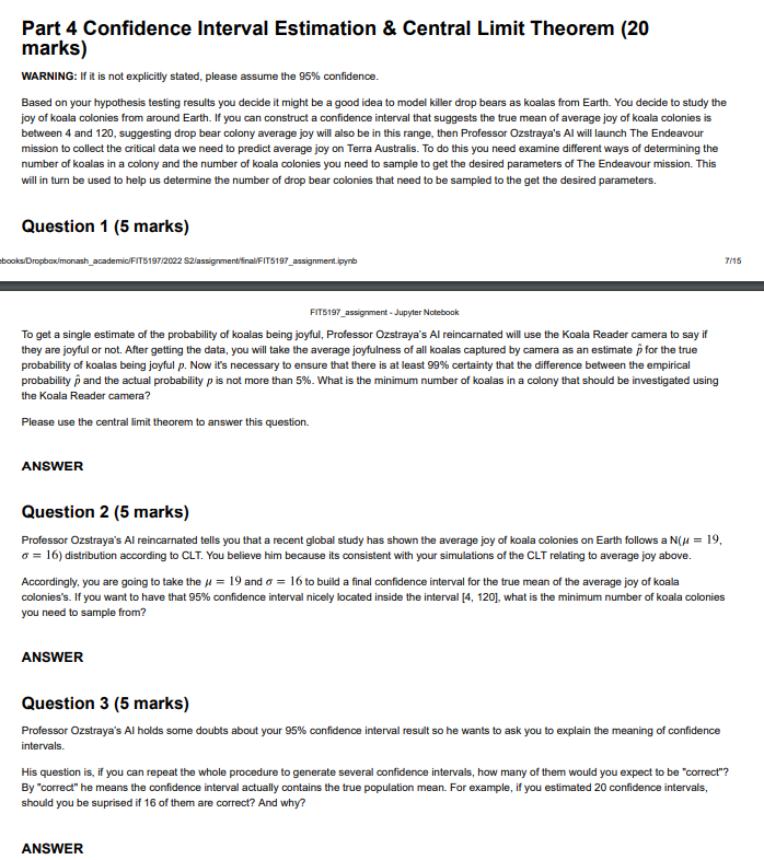 Solved Part 4 Confidence Interval Estimation \& Central | Chegg.com