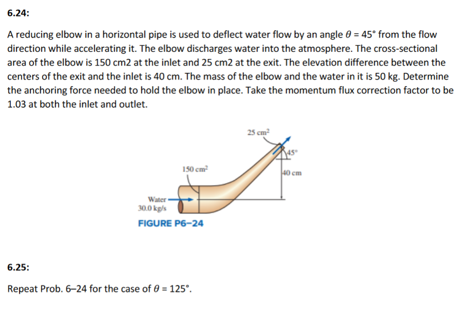 Solved 6.24: A reducing elbow in a horizontal pipe is used | Chegg.com