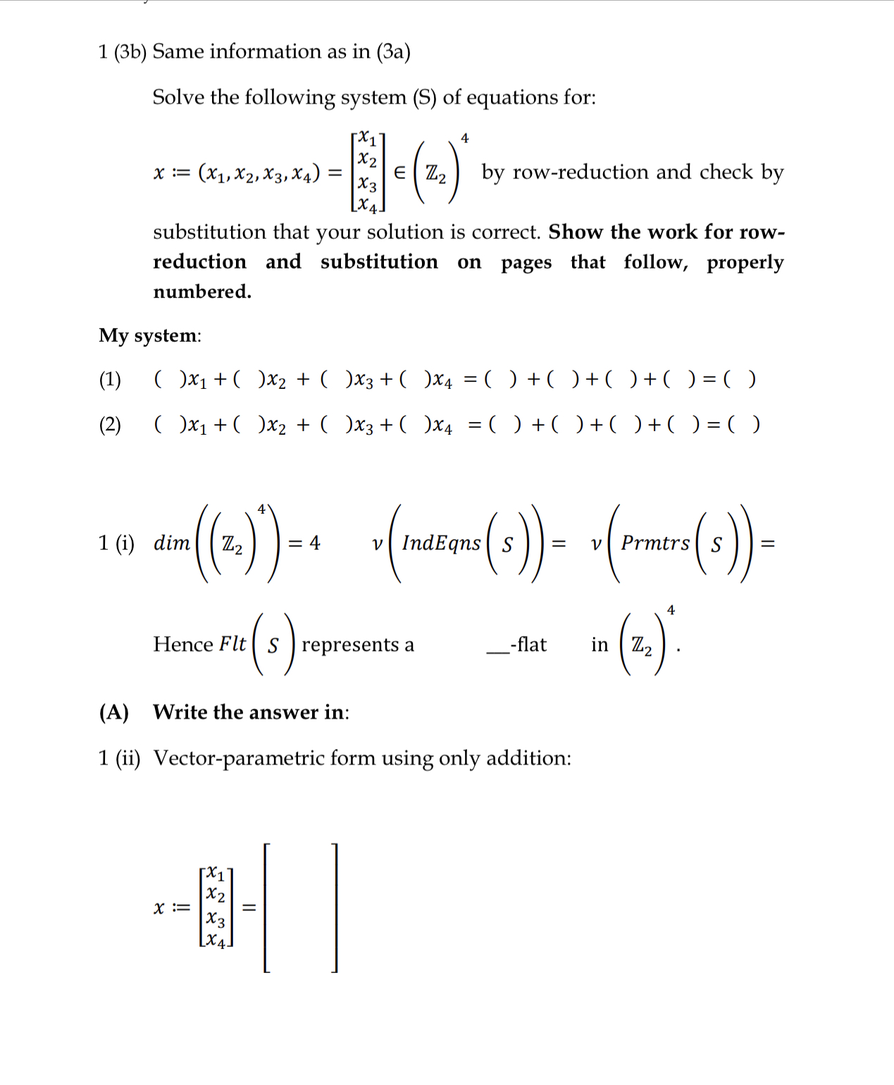 1 (3b) Same information as in (3a) Solve the | Chegg.com