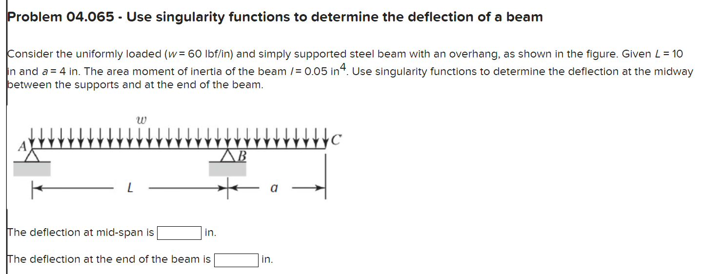 Solved Problem 04.065 - Use singularity functions to | Chegg.com